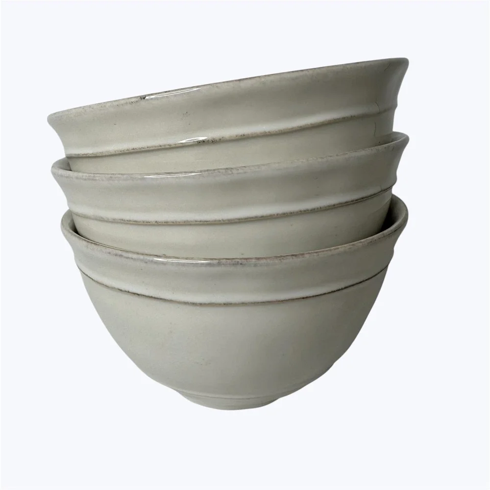 Set of 3 Pottery Barn Cambria Cereal Soup Bowls Stone Off White Portugal 6